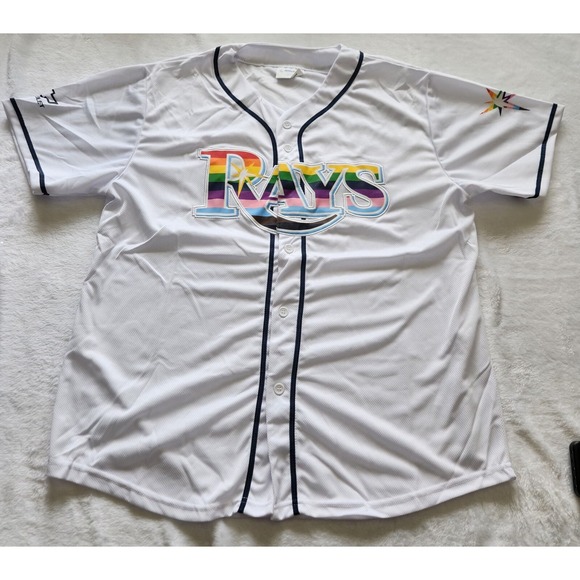 Tampa Bay Rays Pride Baseball Jersey Adult Mens XL Rainbow Button Up MLB NEW - Picture 3 of 4
